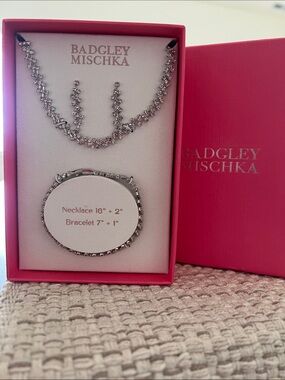 Badgley Mischka Silver Crystal Necklace and Bracelet Gift Set
